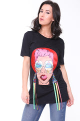 Camiseta Longline Applique Girl Face con boras