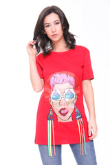 Camiseta Longline Applique Girl Face con boras