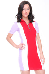 Colour Block Panel Zip Front Mini Dress