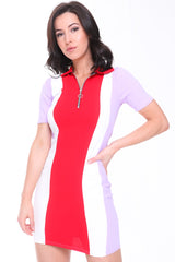 Colour Block Panel Zip Front Mini Dress