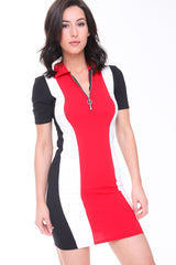 Colour Block Panel Zip Front Mini Dress