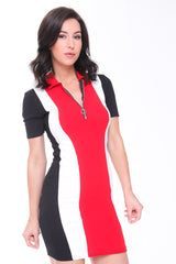 Colour Block Panel Zip Front Mini Dress