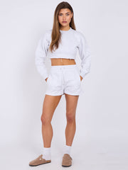 Cross Patch Cropped Sweatshirt & Shorts Fleece Co-ord