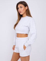 Cross Patch Cropped Sweatshirt & Shorts Fleece Co-ord