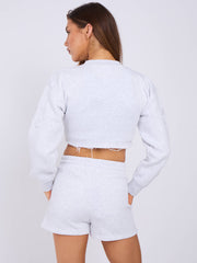 Cross Patch Cropped Sweatshirt & Shorts Fleece Co-ord