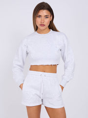 Cross Patch Cropped Sweatshirt & Shorts Fleece Co-ord