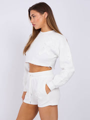 Cross Patch Cropped Sweatshirt & Shorts Fleece Co-ord