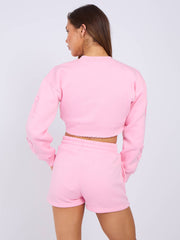 Cross Patch Cropped Sweatshirt & Shorts Fleece Co-ord