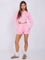 Cropped Zip Up Hoodie & Ruched Shorts Co-ord