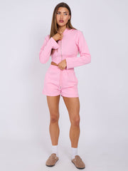Cropped Zip Up Hoodie & Ruched Shorts Co-ord
