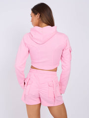 Cropped Zip Up Hoodie & Ruched Shorts Co-ord