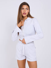 Cropped Zip Up Hoodie & Ruched Shorts Co-ord