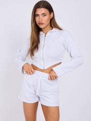 Cropped Zip Up Hoodie & Ruched Shorts Co-ord