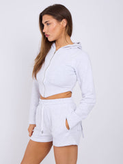 Cropped Zip Up Hoodie & Ruched Shorts Co-ord
