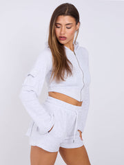 Cropped Zip Up Hoodie & Ruched Shorts Co-ord