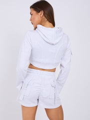 Cropped Zip Up Hoodie & Ruched Shorts Co-ord