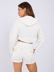 Cropped Zip Up Hoodie & Ruched Shorts Co-ord