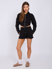 Cropped Zip Up Hoodie & Ruched Shorts Co-ord