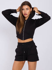 Cropped Zip Up Hoodie & Ruched Shorts Co-ord