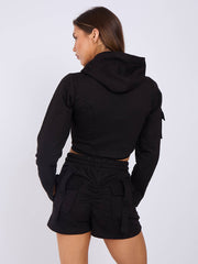 Cropped Zip Up Hoodie & Ruched Shorts Co-ord