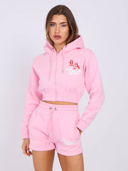 LA Cropped Zip Up Hoodie & Shorts Fleece Co-ord