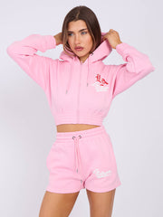 LA Cropped Zip Up Hoodie & Shorts Fleece Co-ord