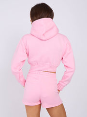 LA Cropped Zip Up Hoodie & Shorts Fleece Co-ord