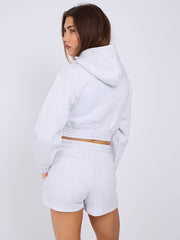 LA Cropped Zip Up Hoodie & Shorts Fleece Co-ord
