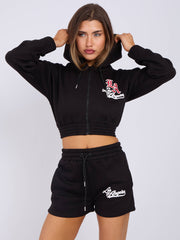 LA Cropped Zip Up Hoodie & Shorts Fleece Co-ord