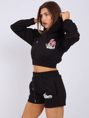 LA Cropped Zip Up Hoodie & Shorts Fleece Co-ord