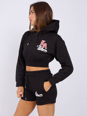 LA Cropped Zip Up Hoodie & Shorts Fleece Co-ord