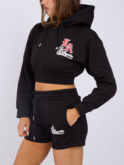 LA Cropped Zip Up Hoodie & Shorts Fleece Co-ord