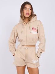 LA Cropped Zip Up Hoodie & Shorts Fleece Co-ord