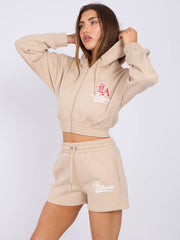 LA Cropped Zip Up Hoodie & Shorts Fleece Co-ord