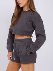 Cross Patch Cropped Sweatshirt & Shorts Fleece Co-ord