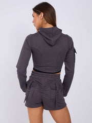 Cropped Zip Up Hoodie & Ruched Shorts Co-ord