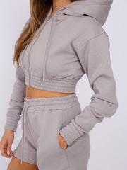 Cropped Zip Up Hoodie & Shorts Fleece Co-ord
