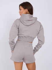 Cropped Zip Up Hoodie & Shorts Fleece Co-ord