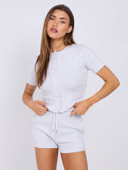Ribbed Button Through Short Sleeve Top and Shorts Co-ord