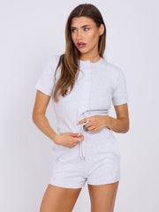 Ribbed Button Through Short Sleeve Top and Shorts Co-ord