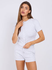 Ribbed Button Through Short Sleeve Top and Shorts Co-ord