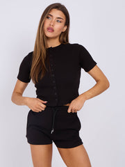 Ribbed Button Through Short Sleeve Top and Shorts Co-ord