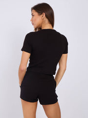 Ribbed Button Through Short Sleeve Top and Shorts Co-ord