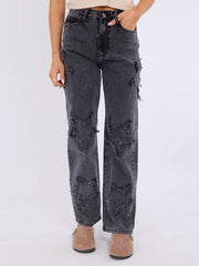 Crucifix Jeans de mezclilla de pierna recta bordada (copia)