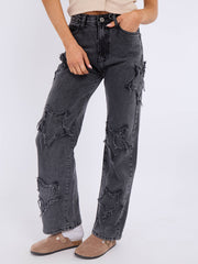 Crucifix Jeans de mezclilla de pierna recta bordada (copia)