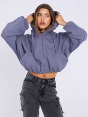 Bubble Hem Cropped Fleece Lined Jacket