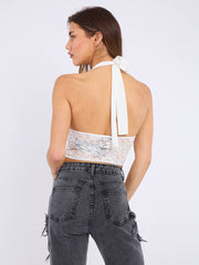 Halterneck Tie-Knot Lace Crop Top
