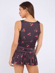 Cherry Print Slinky Mini Skort