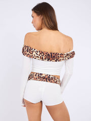 Leopard Print Halter Backless Top en ruches rok coördin
