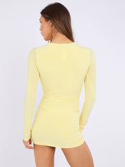 Cut Out Knot Front Long Sleeve Slinky Dress